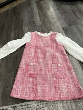 Janie and Jack Pink Tweed A-Line Dress with White Blouse